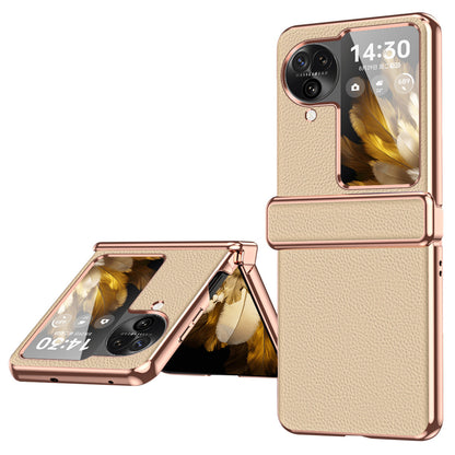 For Oppo Find N3 Flip 5G Hinge Design PU Leather Coated PC Case Electroplating Litchi Texture Phone Cover