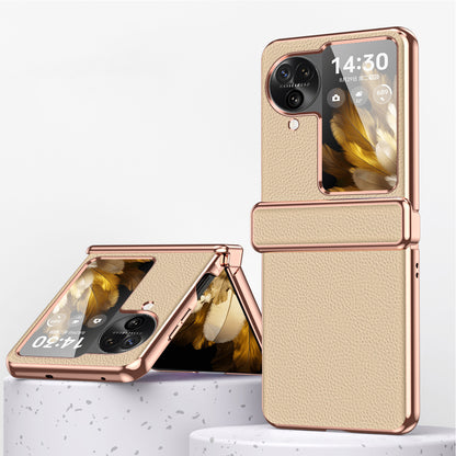 For Oppo Find N3 Flip 5G Hinge Design PU Leather Coated PC Case Electroplating Litchi Texture Phone Cover