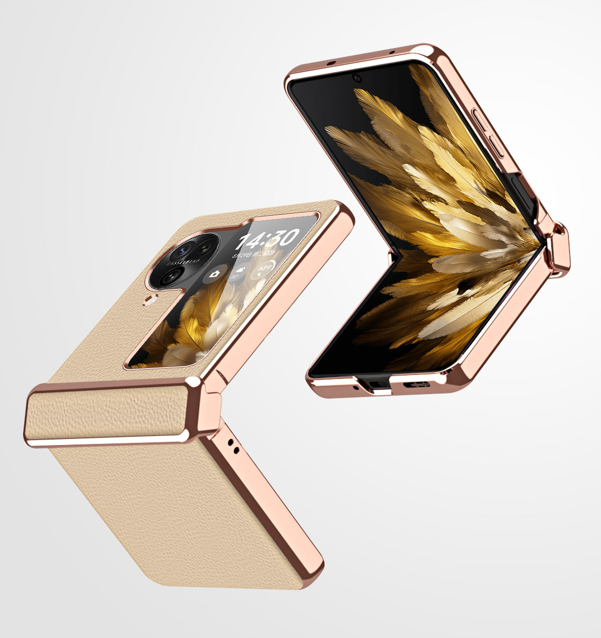 For Oppo Find N3 Flip 5G Hinge Design PU Leather Coated PC Case Electroplating Litchi Texture Phone Cover