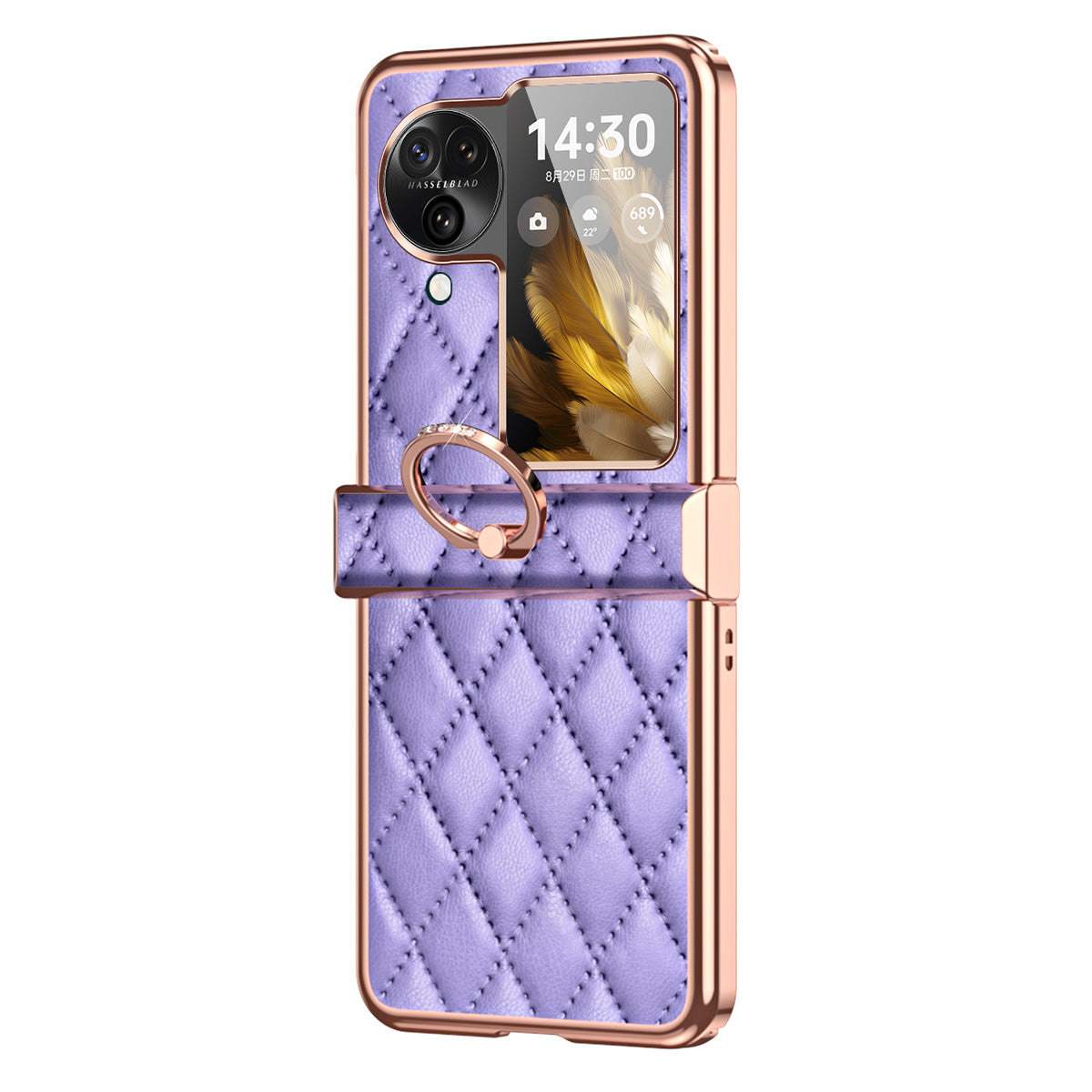 For Oppo Find N3 Flip 5G PU Leather Coated PC Case Electroplating Rhombus Pattern Kickstand Phone Cover