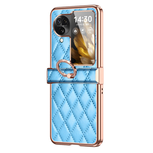 For Oppo Find N3 Flip 5G PU Leather Coated PC Case Electroplating Rhombus Pattern Kickstand Phone Cover