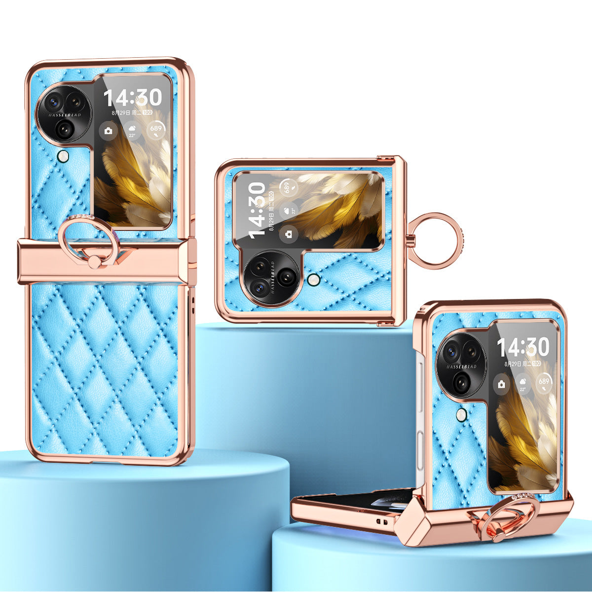 For Oppo Find N3 Flip 5G PU Leather Coated PC Case Electroplating Rhombus Pattern Kickstand Phone Cover