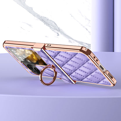 For Oppo Find N3 Flip 5G PU Leather Coated PC Case Electroplating Rhombus Pattern Kickstand Phone Cover