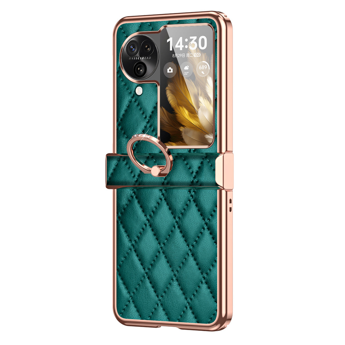 For Oppo Find N3 Flip 5G PU Leather Coated PC Case Electroplating Rhombus Pattern Kickstand Phone Cover
