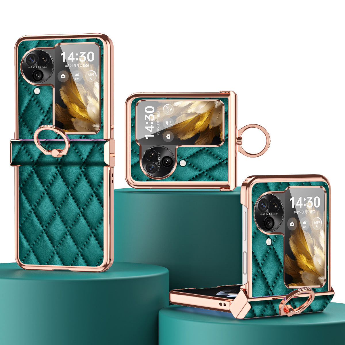 For Oppo Find N3 Flip 5G PU Leather Coated PC Case Electroplating Rhombus Pattern Kickstand Phone Cover