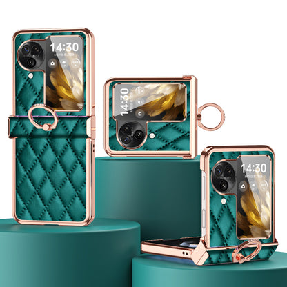 For Oppo Find N3 Flip 5G PU Leather Coated PC Case Electroplating Rhombus Pattern Kickstand Phone Cover