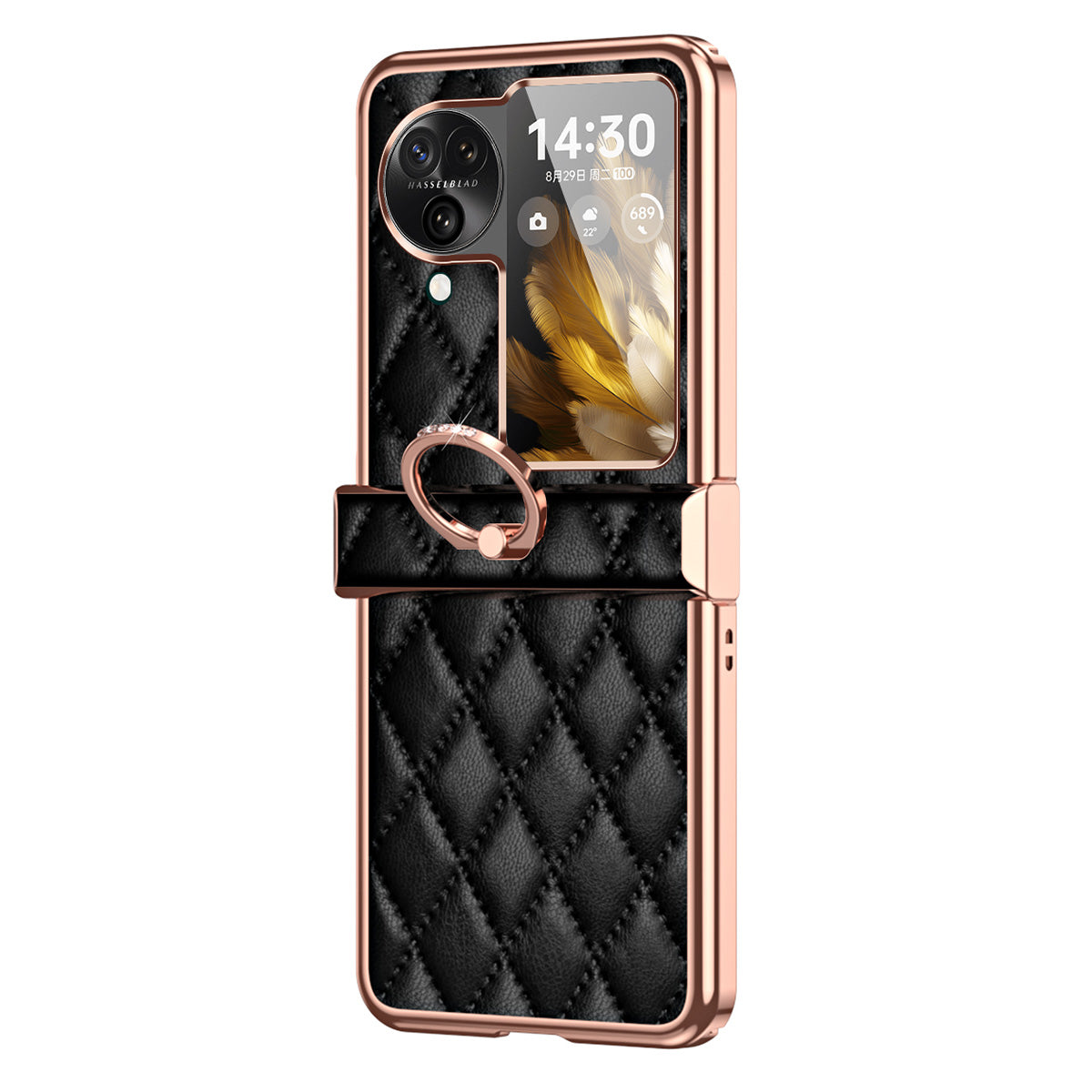 For Oppo Find N3 Flip 5G PU Leather Coated PC Case Electroplating Rhombus Pattern Kickstand Phone Cover