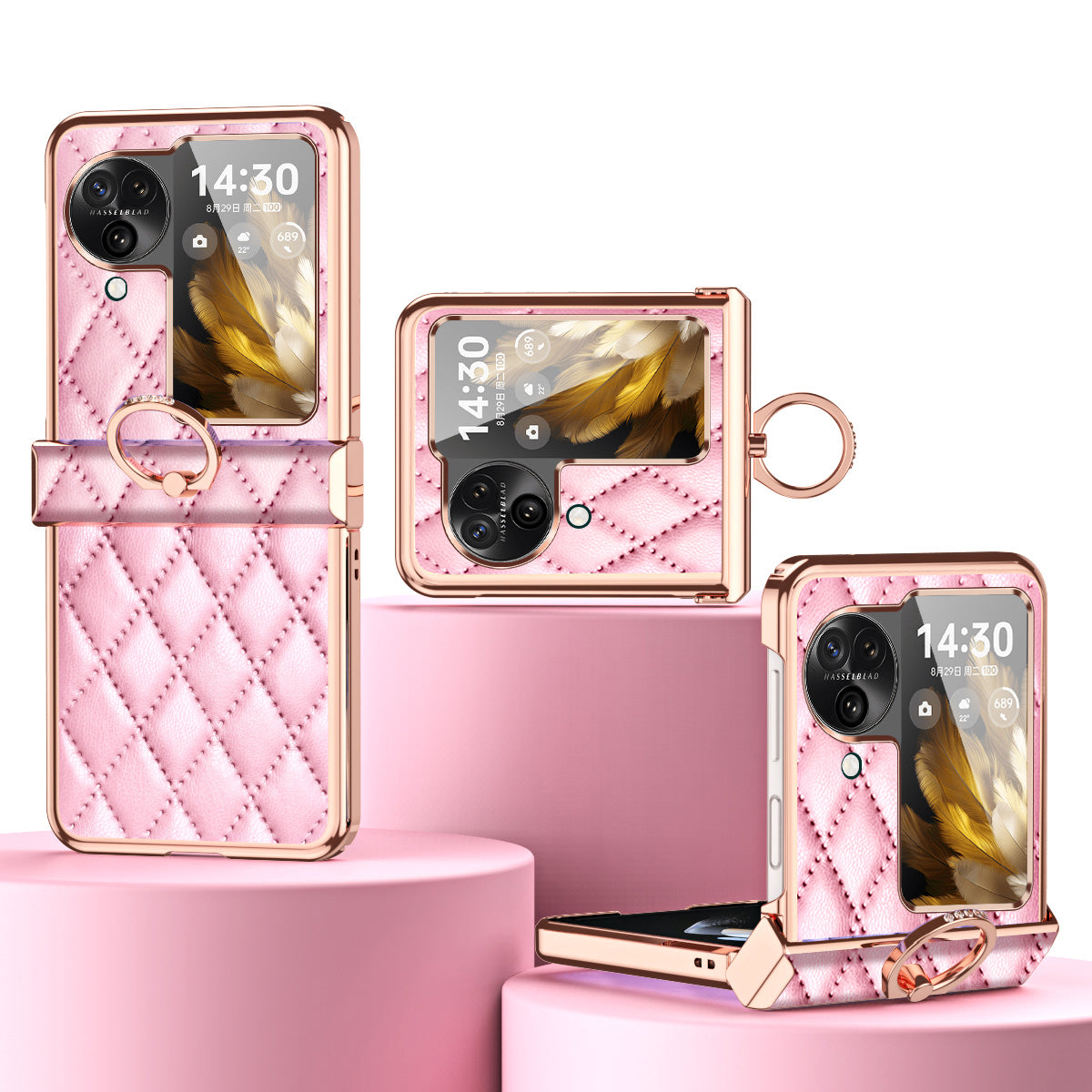 For Oppo Find N3 Flip 5G PU Leather Coated PC Case Electroplating Rhombus Pattern Kickstand Phone Cover