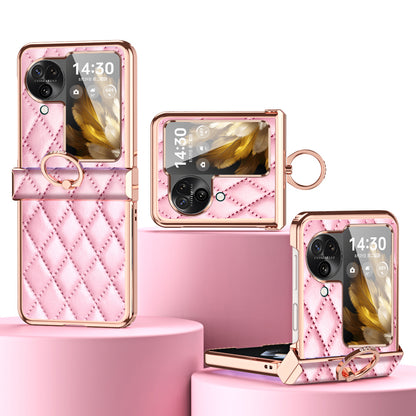 For Oppo Find N3 Flip 5G PU Leather Coated PC Case Electroplating Rhombus Pattern Kickstand Phone Cover