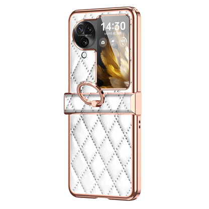 For Oppo Find N3 Flip 5G PU Leather Coated PC Case Electroplating Rhombus Pattern Kickstand Phone Cover
