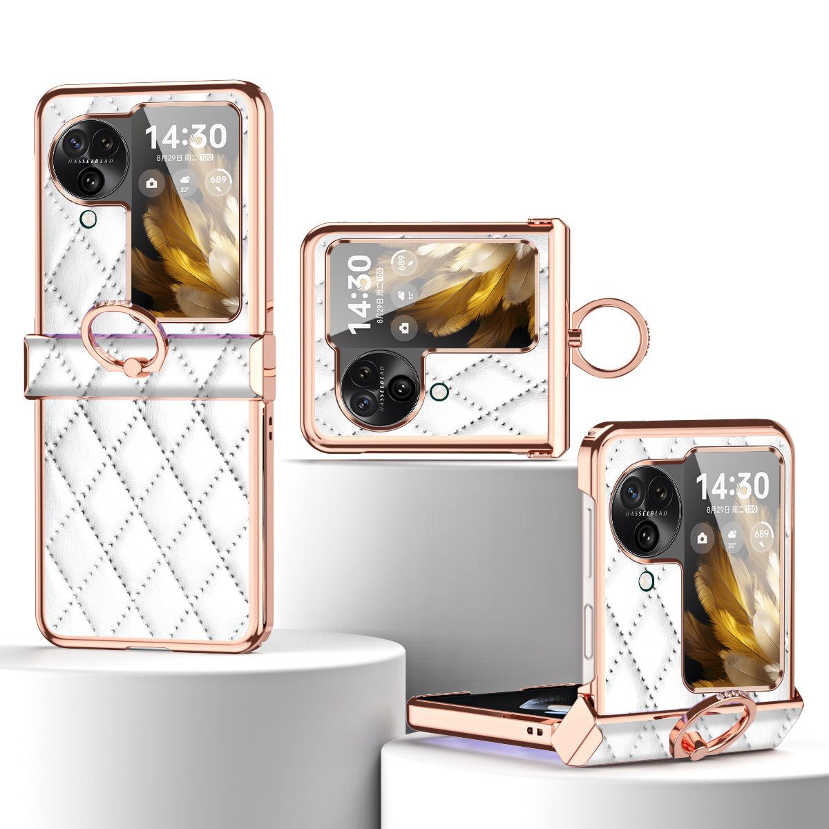 For Oppo Find N3 Flip 5G PU Leather Coated PC Case Electroplating Rhombus Pattern Kickstand Phone Cover