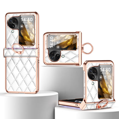 For Oppo Find N3 Flip 5G PU Leather Coated PC Case Electroplating Rhombus Pattern Kickstand Phone Cover