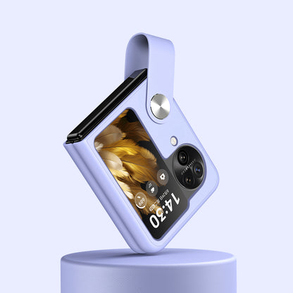 Shockproof PU+PC Slim Case for Oppo Find N3 Flip 5G Finger Strap Kickstand Phone Cover