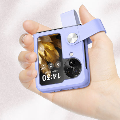 Shockproof PU+PC Slim Case for Oppo Find N3 Flip 5G Finger Strap Kickstand Phone Cover