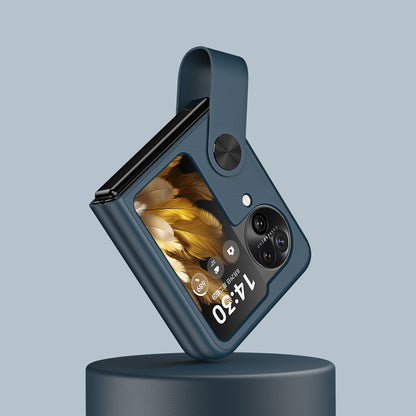 Shockproof PU+PC Slim Case for Oppo Find N3 Flip 5G Finger Strap Kickstand Phone Cover