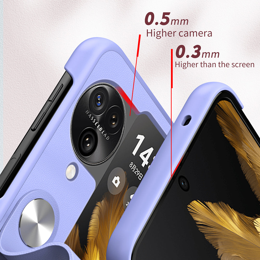 Shockproof PU+PC Slim Case for Oppo Find N3 Flip 5G Finger Strap Kickstand Phone Cover