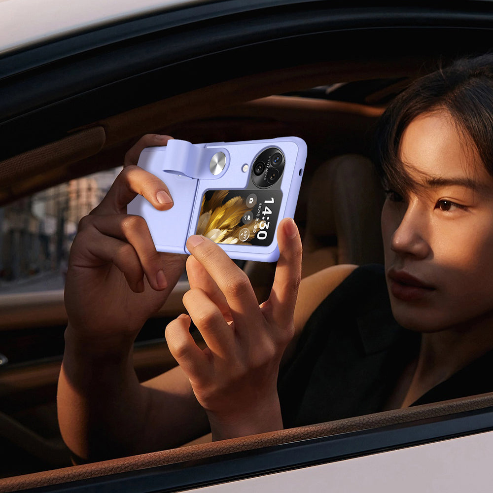 Shockproof PU+PC Slim Case for Oppo Find N3 Flip 5G Finger Strap Kickstand Phone Cover