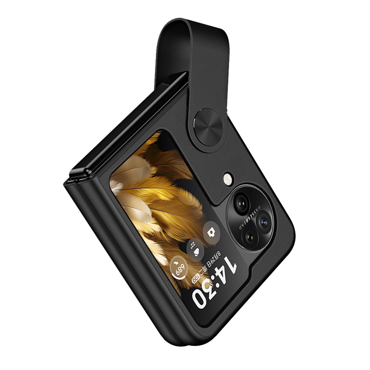 Shockproof PU+PC Slim Case for Oppo Find N3 Flip 5G Finger Strap Kickstand Phone Cover