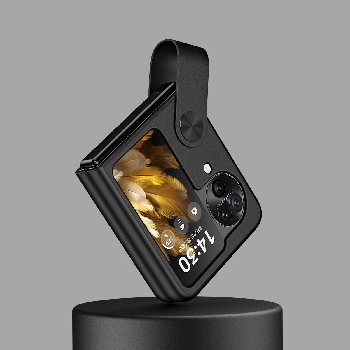 Shockproof PU+PC Slim Case for Oppo Find N3 Flip 5G Finger Strap Kickstand Phone Cover