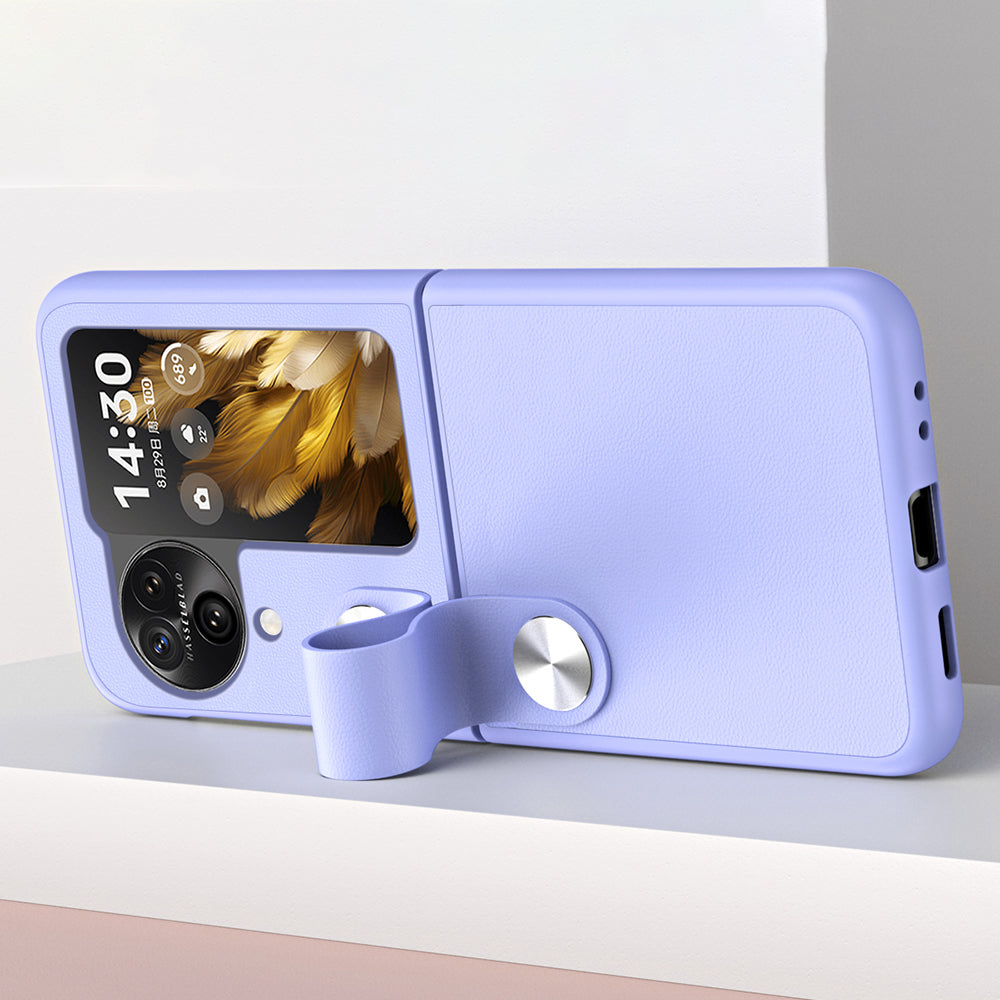 Shockproof PU+PC Slim Case for Oppo Find N3 Flip 5G Finger Strap Kickstand Phone Cover