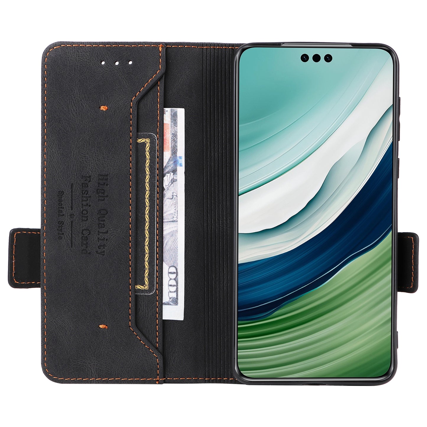 For Huawei Mate 60 Pro Hardware Decor Stand Phone Case PU Leather Wallet Cover
