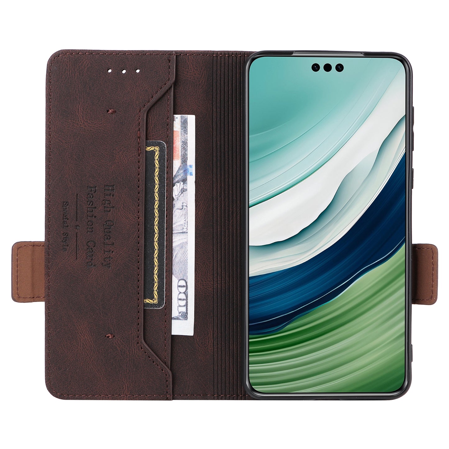 For Huawei Mate 60 Pro Hardware Decor Stand Phone Case PU Leather Wallet Cover