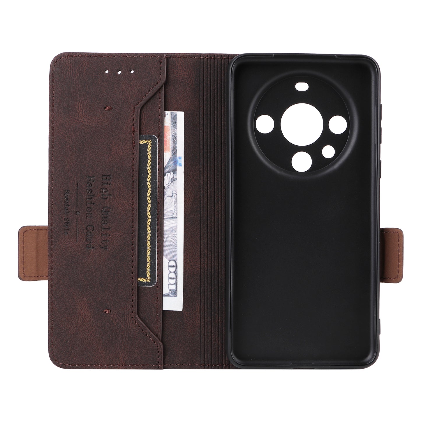 For Huawei Mate 60 Pro Hardware Decor Stand Phone Case PU Leather Wallet Cover