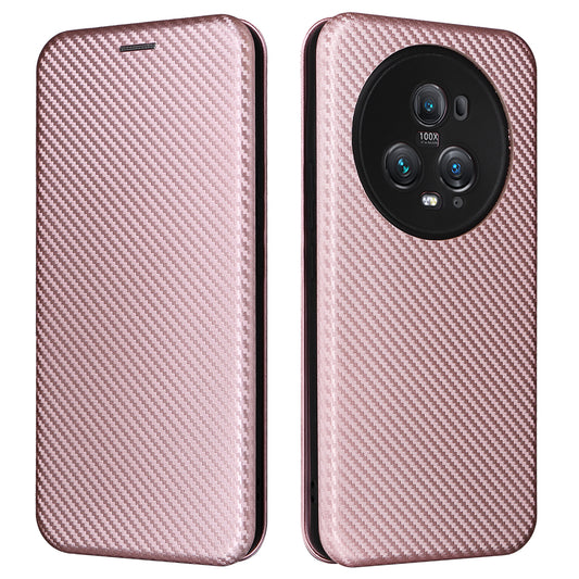 For Honor Magic5 Pro Carbon Fiber Texture Phone Case Leather Stand Cover with Card Slot