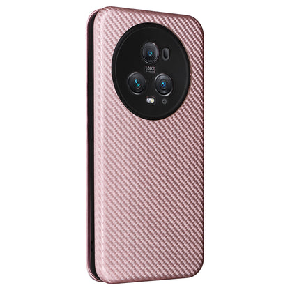For Honor Magic5 Pro Carbon Fiber Texture Phone Case Leather Stand Cover with Card Slot
