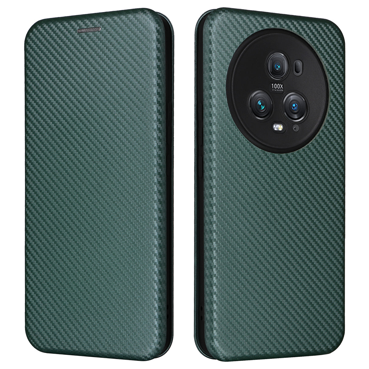 For Honor Magic5 Pro Carbon Fiber Texture Phone Case Leather Stand Cover with Card Slot