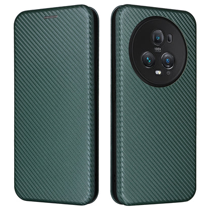 For Honor Magic5 Pro Carbon Fiber Texture Phone Case Leather Stand Cover with Card Slot