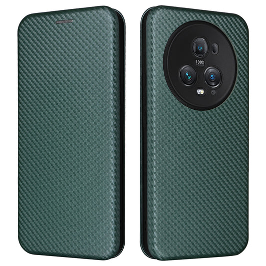 For Honor Magic5 Pro Carbon Fiber Texture Phone Case Leather Stand Cover with Card Slot