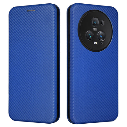For Honor Magic5 Pro Carbon Fiber Texture Phone Case Leather Stand Cover with Card Slot