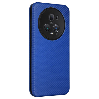 For Honor Magic5 Pro Carbon Fiber Texture Phone Case Leather Stand Cover with Card Slot