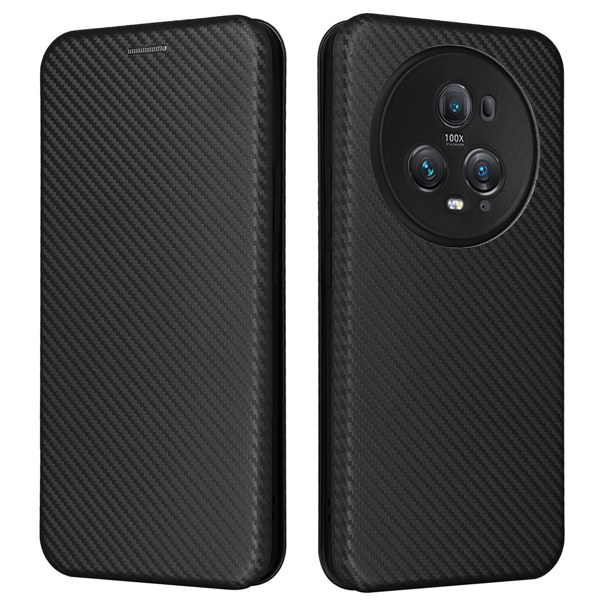 For Honor Magic5 Pro Carbon Fiber Texture Phone Case Leather Stand Cover with Card Slot