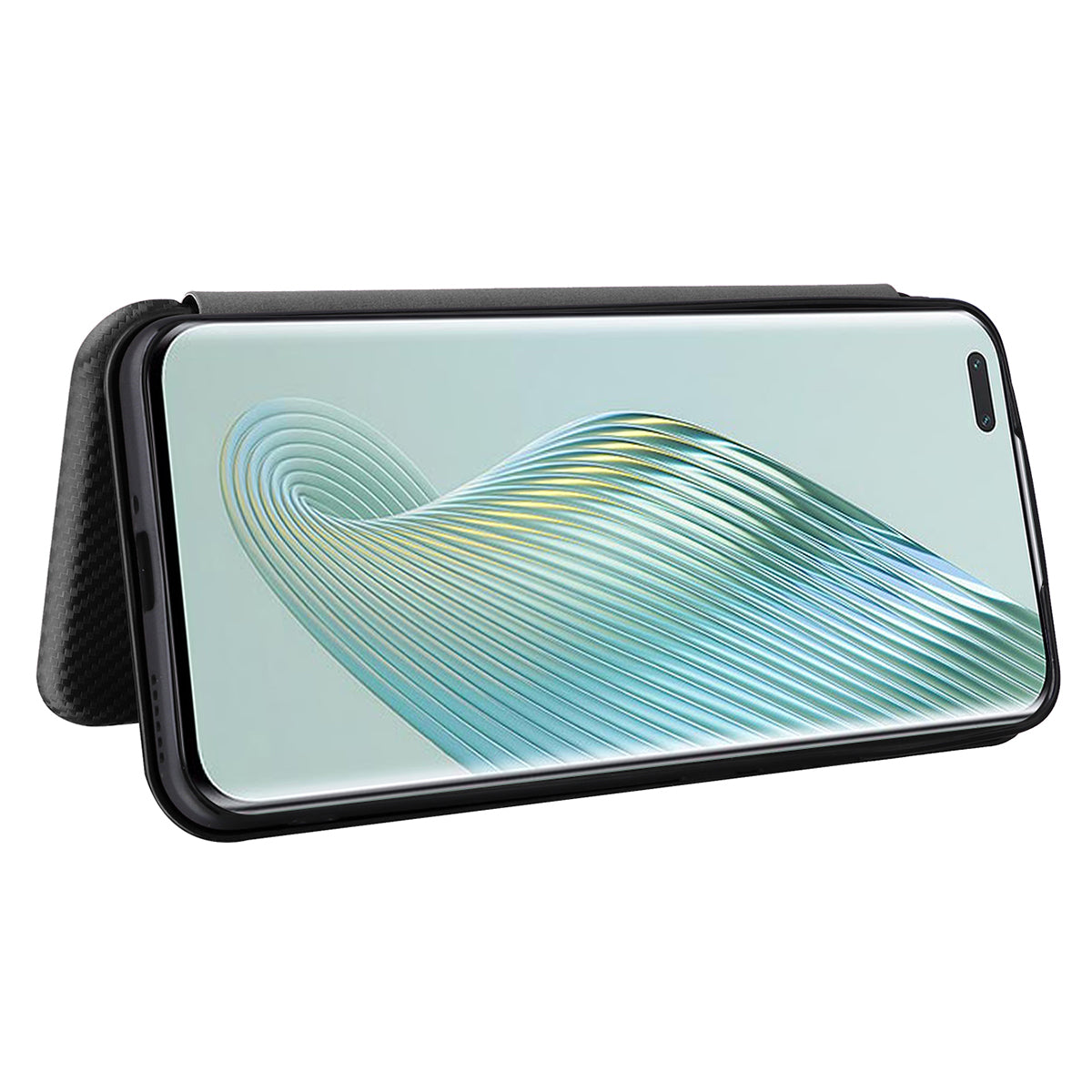 For Honor Magic5 Pro Carbon Fiber Texture Phone Case Leather Stand Cover with Card Slot
