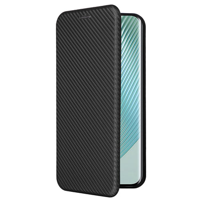 For Honor Magic5 Pro Carbon Fiber Texture Phone Case Leather Stand Cover with Card Slot