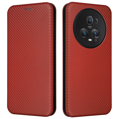 For Honor Magic5 Pro Carbon Fiber Texture Phone Case Leather Stand Cover with Card Slot