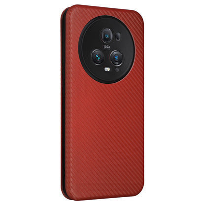 For Honor Magic5 Pro Carbon Fiber Texture Phone Case Leather Stand Cover with Card Slot