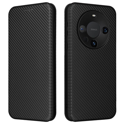 For Huawei Mate 60 Pro Carbon Fiber Texture Phone Case Card Holder PU Leather Stand Cover