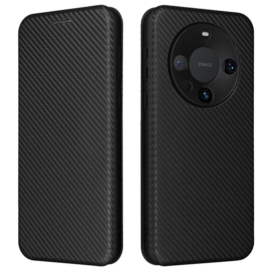 For Huawei Mate 60 Pro Carbon Fiber Texture Phone Case Card Holder PU Leather Stand Cover