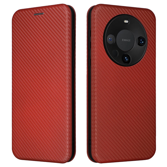 For Huawei Mate 60 Pro Carbon Fiber Texture Phone Case Card Holder PU Leather Stand Cover