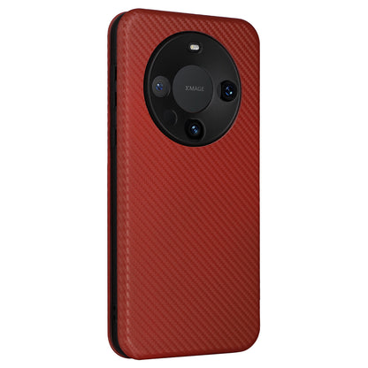 For Huawei Mate 60 Pro Carbon Fiber Texture Phone Case Card Holder PU Leather Stand Cover