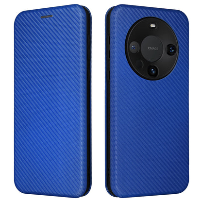 For Huawei Mate 60 Pro Carbon Fiber Texture Phone Case Card Holder PU Leather Stand Cover