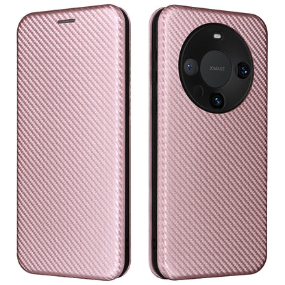 For Huawei Mate 60 Pro Carbon Fiber Texture Phone Case Card Holder PU Leather Stand Cover