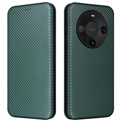 For Huawei Mate 60 Pro Carbon Fiber Texture Phone Case Card Holder PU Leather Stand Cover