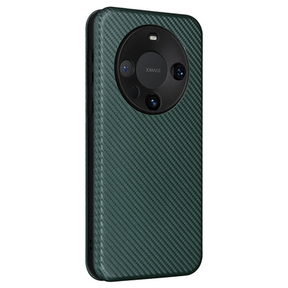 For Huawei Mate 60 Pro Carbon Fiber Texture Phone Case Card Holder PU Leather Stand Cover