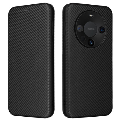 For Huawei Mate 60 Carbon Fiber Texture Card Holder Phone Case Leather Stand Anti-fall Cover