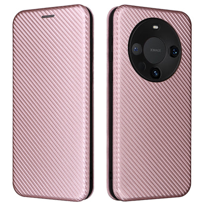 For Huawei Mate 60 Carbon Fiber Texture Card Holder Phone Case Leather Stand Anti-fall Cover