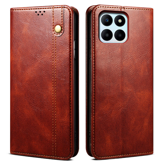 For Honor X6a 4G Stand Wallet Case PU Leather Phone Shell Waxy Crazy Horse Texture Mobile Phone Cover